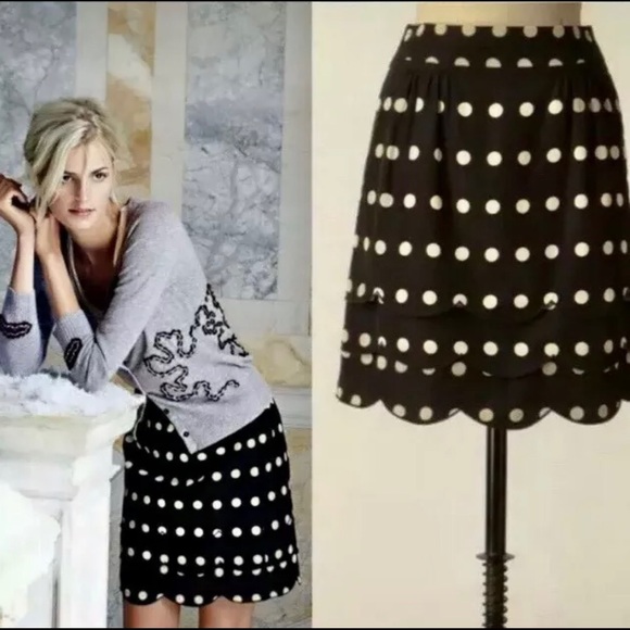 Anthropologie Dresses & Skirts - 🆕 ANTHROPOLOGIE Floreat BLK w/Taupe Dots Mini 6